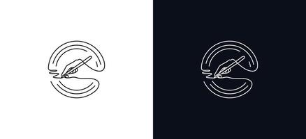 Continuous line design with pen writing in a circle. Hand writing logo vector