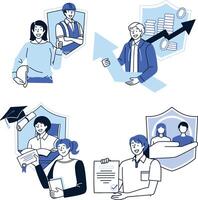 Flat Style Insurance with Shield Illustrations vector