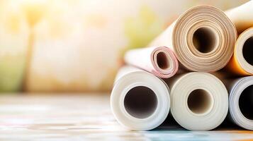 Colorful Rolled Fabric Textures on Display with Soft Focus and Lighting photo