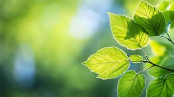 Close-Up View of Sunlit Green Leaves Against a Soft Focus Nature Background photo