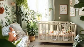 Nature-Inspired Nursery with Plants and Art Creating a Soothing Environment photo