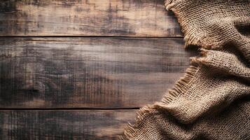 Rustic Wooden Texture with Burlap Cloth for Vintage Background Design photo