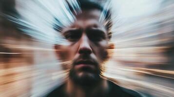 Blurred Motion Portrait of a Man with Zoom Effect for Creative and Artistic Photography Concepts photo