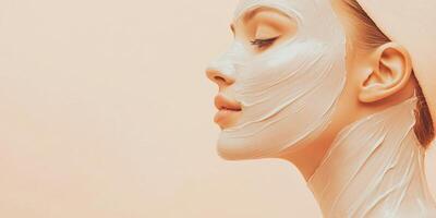 Woman with facial mask in skincare routine photo