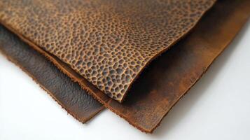 Textured brown leather sheets showcasing natural pattern and grain detail photo