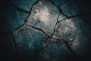 Cracked dry earth texture in low light for environmental and natural concepts photo