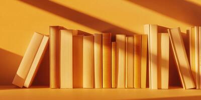 Row of yellow books in sunlight with shadows creating geometric patterns photo