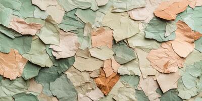 Textured abstract background with multicolored torn paper layers in earth tones photo
