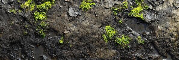 Close-up of forest ground with moss and organic earth textures photo