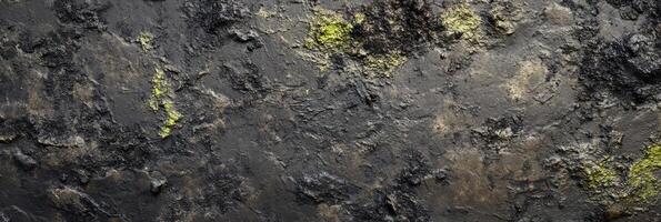 Textured earthy surface with dark and green elements for natural background photo