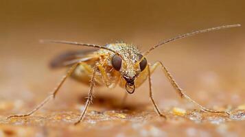 Close up macro photograph of a fungus gnat captured in its natural environment photo