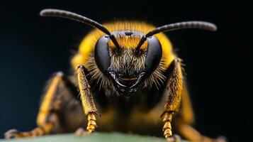 Macro Shot of a Vibrant Bee with Fuzzy Texture and Intricate Wing Details photo