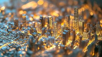 Intricate Golden Cityscape Model Illuminated for Display photo