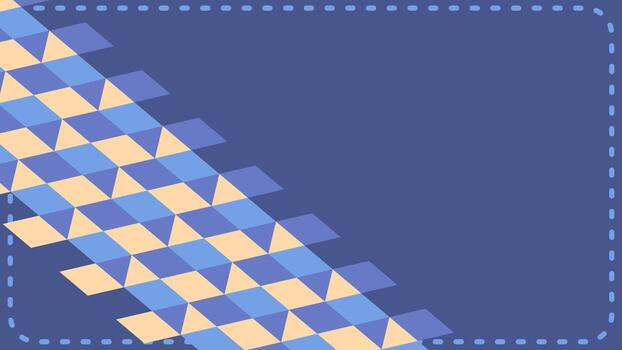 A blue background with a diagonal pattern of light blue and yellow squares within a dashed frame. vector