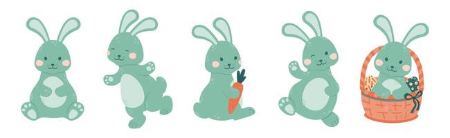 Set of cute bunnies in a flat style isolated on a white background. vector
