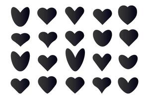 Big set of black hearts of different shapes on white isolated background. Design elements for Valentine's Day, websites, wedding. vector