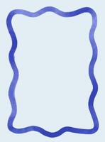Rectangular frame with scalloped edges. Drawing blue wavy elegant outline frame in watercolor style vector