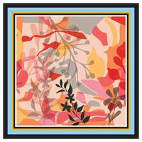 Square scarf, Abstract colorful floral art with overlapping shapes and a multicolored frame. vector