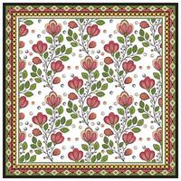 square decorative border in vibrant floral pattern featuring red and green flowers intertwined in a harmonious design. vector