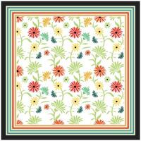 A decorative square scarf pattern of bright flowers displayed on a white background, creating a cheerful visual effect. vector