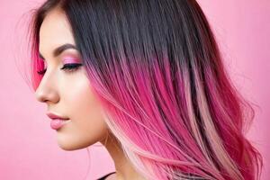 Sunkissed Rose. Portrait Close-Up of Young Girl's Ombre Hair photo