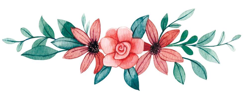 text divider. watercolor drawing of cute flowers and leaves, image in simple style. scrapbooking