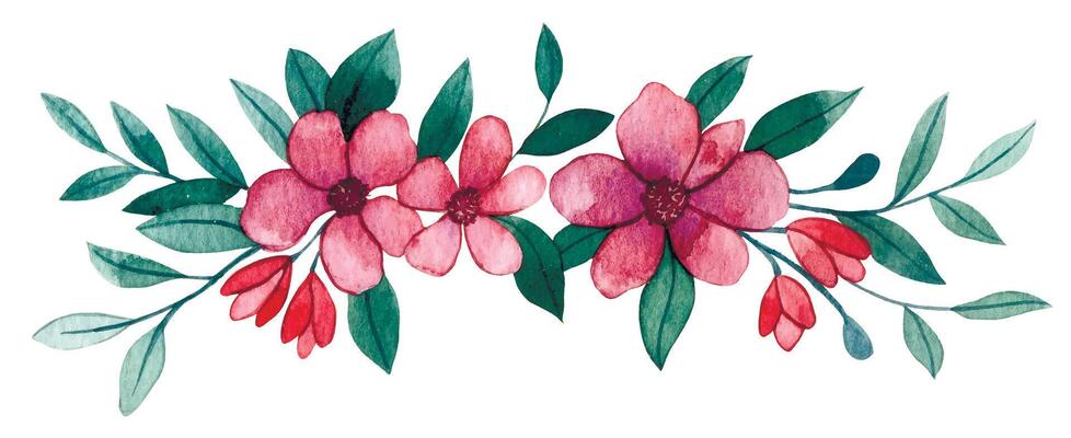 text divider. watercolor image of flowers and leaves, illustration in simple style. scrapbooking