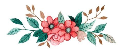 text divider. watercolor drawing of flowers and leaves, image in simple style. scrapbooking vector