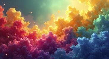 Colorful cloud filled with many different colors. The colors are bright and vibrant, creating a sense of energy and excitement. The clouds seem to be floating in the sky photo