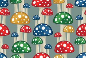 Seamless background with color forest mushrooms. vector
