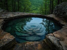 Stunning aerial view of a natural rock pool with a mesmerizing spiral pattern photo