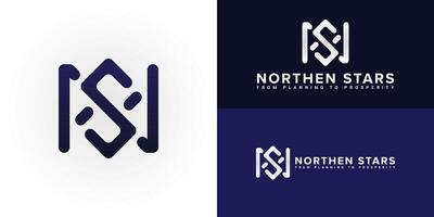 The dynamic logo design features the initials N and S creatively intertwined, creating a unique and visually striking symbol that evokes a sense of stability, growth, and financial prosperity. vector