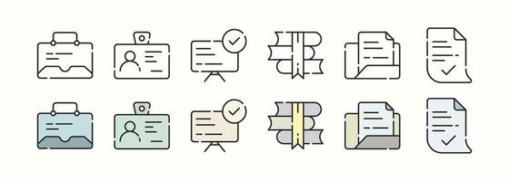 Minimalist Document and Presentation Icon Set with Outline and Color Variations for Professional and Educational Themes vector