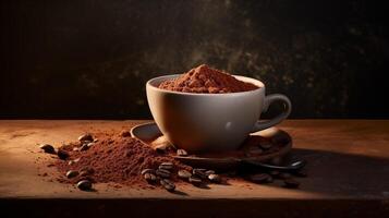 scattered cocoa on a light background. Particles of earth and dust. photo