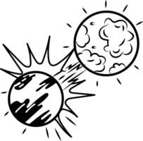 Planet collision icon in drawing style vector