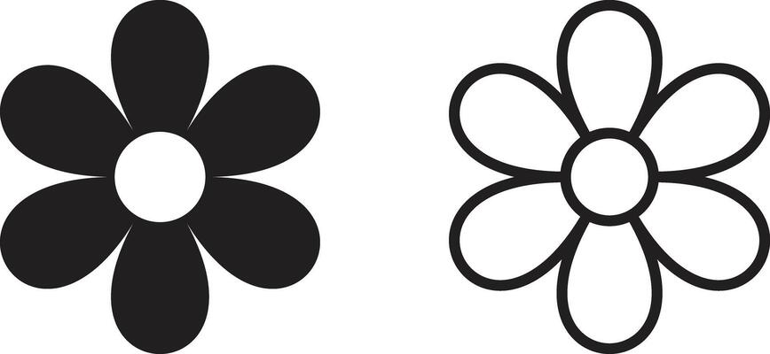 Flower icon set in flat and line styles isolated on white background . Black and white flower icon . illustration
