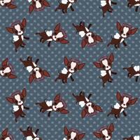 Cute little chihuahua cupids with wings on hearts background in seamless pattern vector