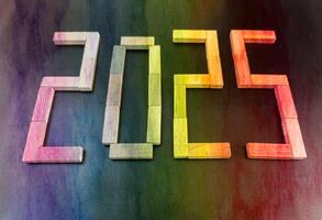 Happy New Year 2025 Idea. Transition from 2024 to new year 2025 concept with text on wooden blocks. Creative Concept photo