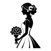 silhouette of a bride with a bouquet white background. vector