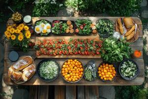 A table with various types of food on it photo