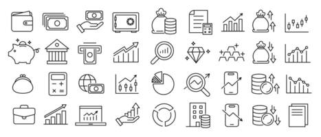 Investment line icons set. Simple flat icons for finance application. Collection for business, accounting and investment programs design vector