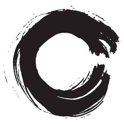 black unfinished circle made with brush and black paint and thin round lines, for various designs or patterns