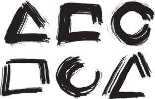 set of various geometric shapes drawn with black chaotic brush strokes, for various designs vector