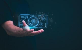The person showing AI technology that connects information to various systems, concepts, management digital transformation Internet of Things, Big Data and Business Processes, Automated Operations photo