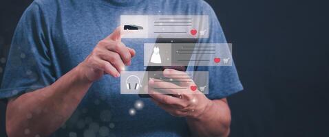 The convenience and speed of online shopping today are done through smartphones the trend of online shopping is currently growing continuously and exponentially, and online marketing photo