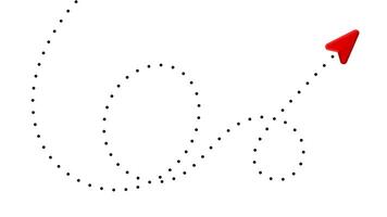Dotted line forms an abstract shape, with a red arrow pointing towards the upper right corner vector