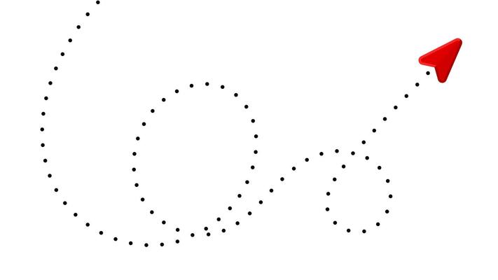 Dotted line forms an abstract shape, with a red arrow pointing towards the upper right corner