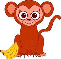 cute baby monkey with glasses and bananas. illustration of character graphic line style . china new year 2028 mascot vector