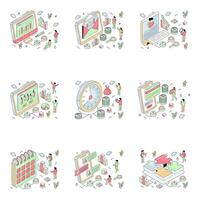 Set of Business and Analytics Isometric vector