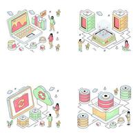 Set of Data Science Isometric Illustrations vector